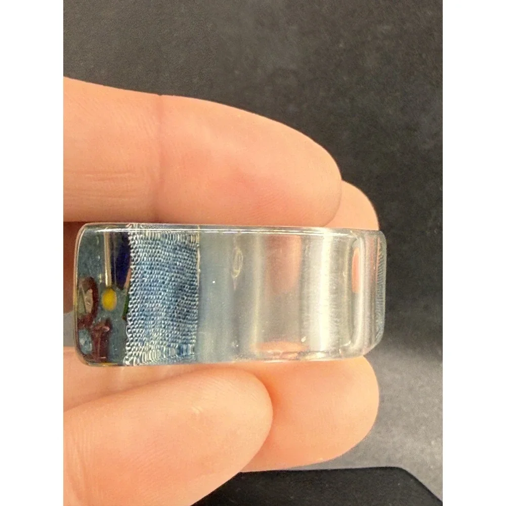 Vintage Lucite Ring Chunky Denim Mod MCM Signed 7" - Picture 3 of 11